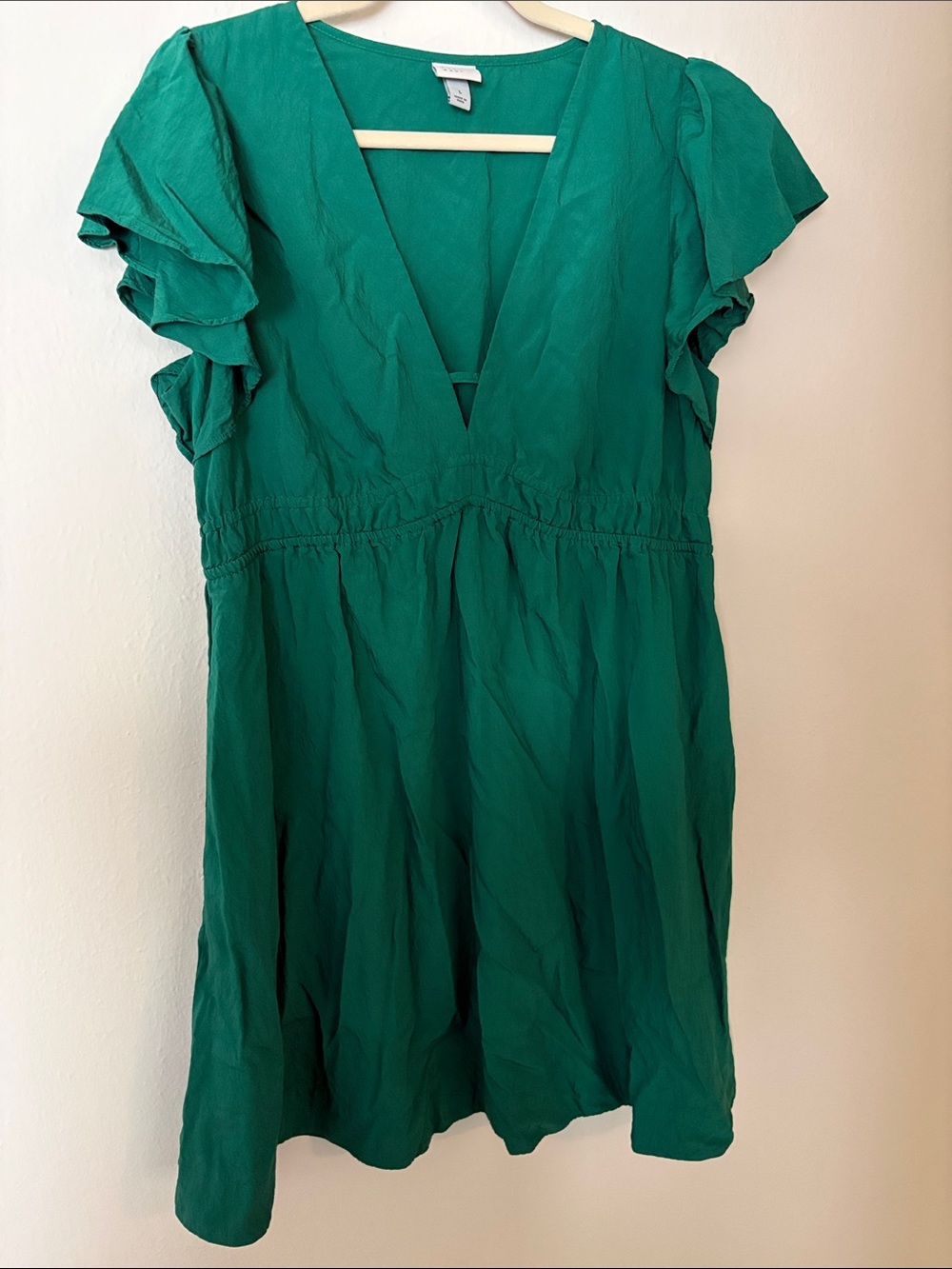 a new day Deep V Green Flutter Dress